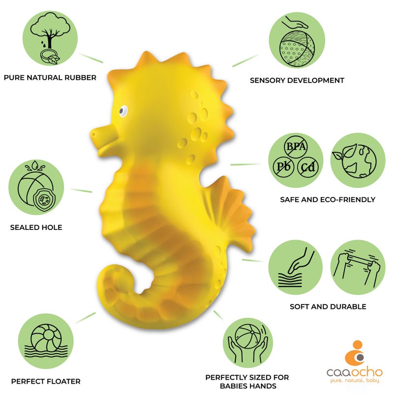 caaocho Pure Natural Rubber Bath Toy - Nalu The Seahorse - Hole Free Bath Toys, BPA Free Bath Toys for Infants, Without Holes Sealed Natural Rubber Baby Toy - Image 3